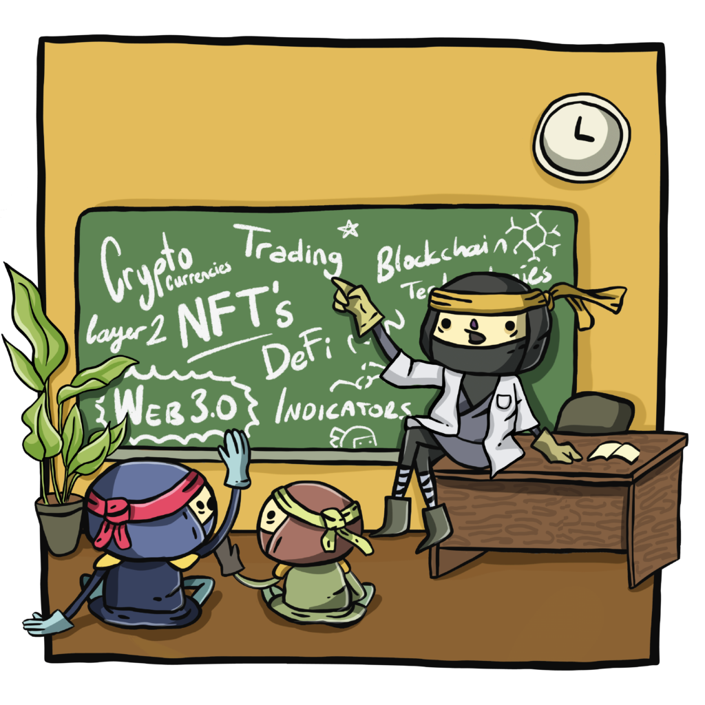 A Ninja Academy teacher and students in a classroom